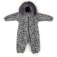 Дитячий зимовий комбінезон Аполло з хутром опушкою Утеплювач Termoloft Мембранна тканина Леопард  Розмір 74/80
