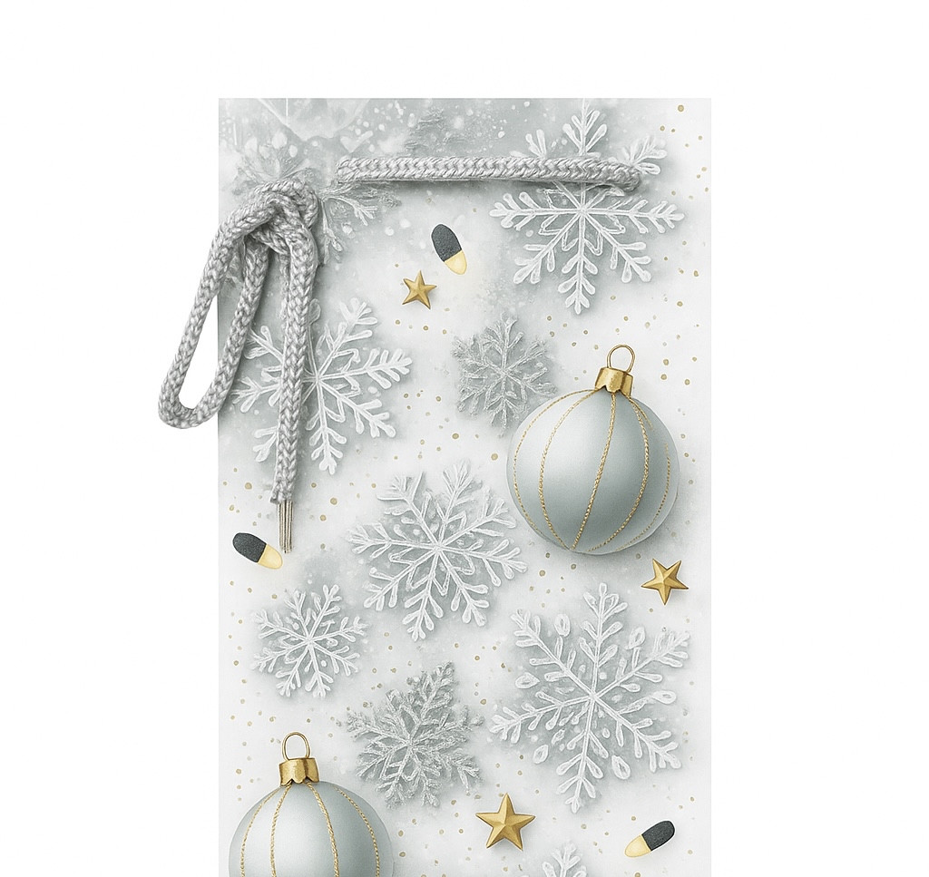 Новорічний пакет Малий 11*18*5 см Сніжинки, фото 1