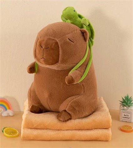 М'яка іграшка з пледом "Капібара з жабкою" M 18205 3в1 (іграшка, подушка та плед), коричнева, фото 1