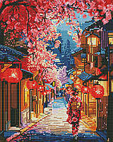Діамантова мозаїка Вулиця в сакурі, 40х50 см