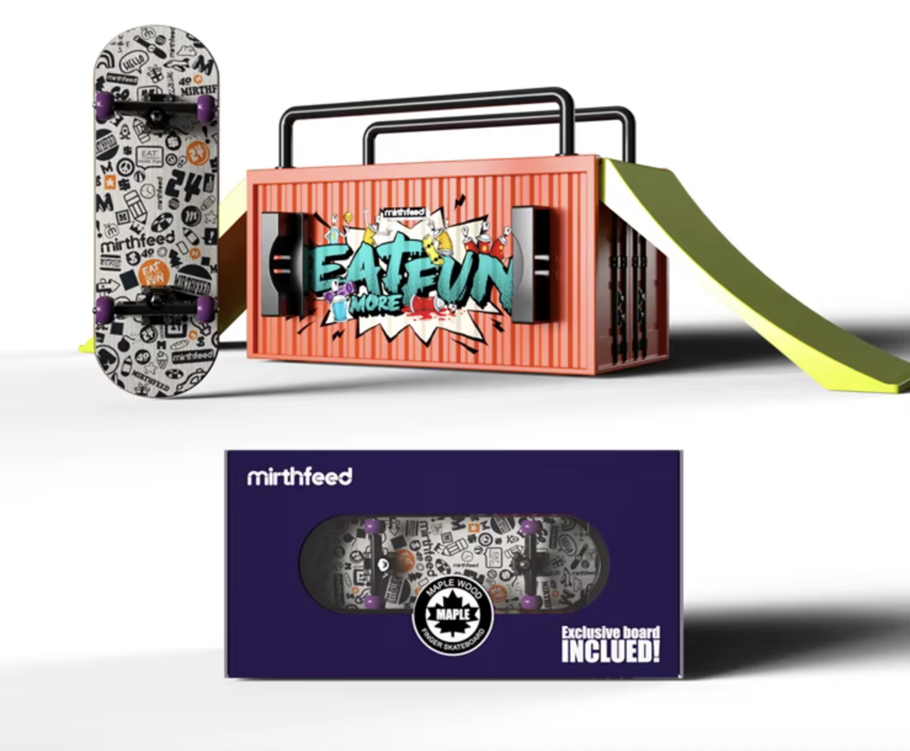 Набір скейтпарк фігура з фігербордом Mirthfeed Essential Stuff дерев'яний з підшипниками, фото 1