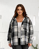 Сорочка кардиган жіноча тепла байка в карту з капюшоном вільний фасон великі розміри 46-60