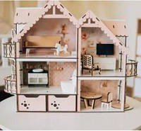 Ляльковий будинок "Міні-котедж" дерев'яний з меблями Дитячий будиночок для ляльок барбі дівчаток lol з дерева ЛАЙТ