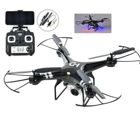 Квадрокоптер із камерою на радіокеруванні CK-23 акумулятор USB зарядне додаткові лопаті світло 27см Чорний, фото 1