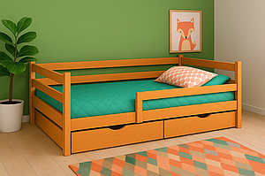 Ліжко дитяче Соня 90 х 200 см із захисним бортиком і шухлядами (вільха)