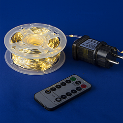 Гірлянда Роса 50 метрів від мережі, з пультом 8 режимів (срібний дріт)