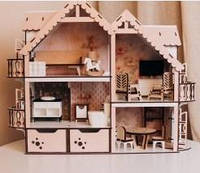 Ляльковий будинок "Міні-котедж" дерев'яний з меблями Дитячий будиночок для ляльок барбі дівчаток lol з дерева КОМФОРТ