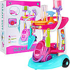 Візок для прибирання великий дитячий 3+ Інтерактивний пилосос + Швабра Мітла Совок + Аксесуари 10 шт.