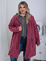 Жіноча куртка-вітровка плащ з капюшоном великого розміру бордового та сірого кольору,розмір XXL