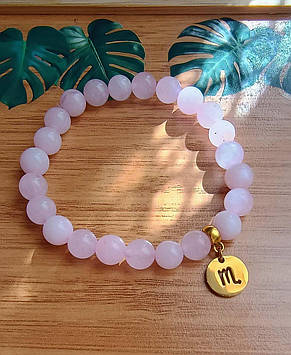 Браслет із рожевого кварцу “Скорпіон”, натуральний камінь любові, жіночий, з кулоном, у подарунковій коробці BR046-Scorpio