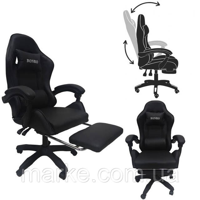 Кресло геймерское Bonro B-945 черное с подставкой для ног (mrk)
