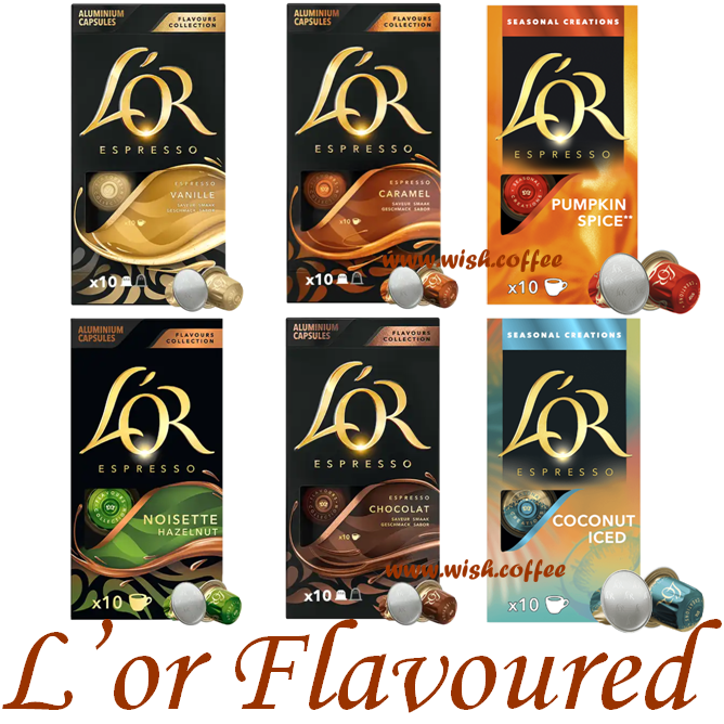 Набір Nespresso L'or Flavoured Pack: Vanilla -Chocolate - Caramel - Hazelnut - Coconut Iced - Pumpkin Spice(6 уп. по 10 капсул), фото 1