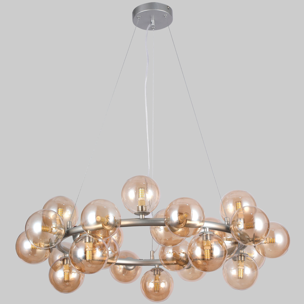 Сіра кругла люстра на 25 ламп з кавовими плафонами (84-1019-25 GAB+BR (S))