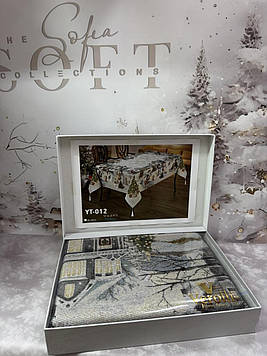 Скатертина новорічна гобеленова Verolli в коробці 140*180 см прямокутна Туреччина