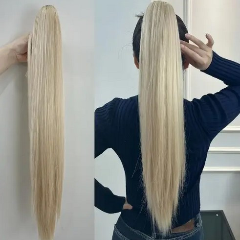 Шиньйон-хвіст на крабі прямий колір блонд 66 см термоволокно з утяжкою, фото 1