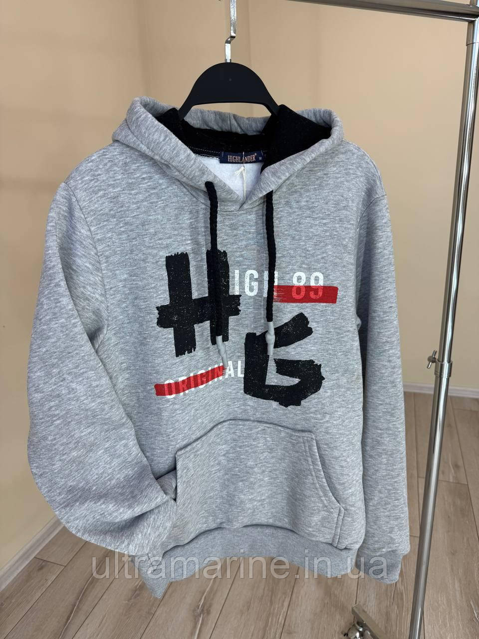 Худі чоловічий трикотажний утеплений Туреччина Cвітло-сірий, фото 1