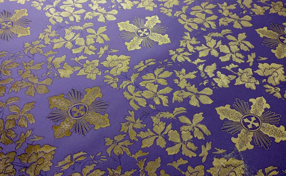 Шовкова церковна тканина Александрия фіолетова з золотом, фото 1