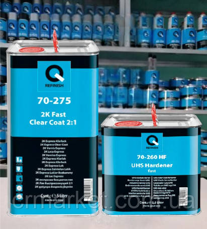 Лак Q-REFINISH 70-275 акриловий 2К Fast Clear Coat 2:1 (5 л.) + стандартний затв. 70-260 HN (2,5 л), фото 1