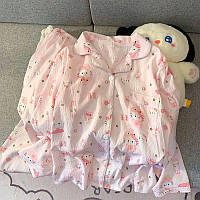 Жіноча піжама рожевого кольору Hello Kitty (рубашка + штани, комфортна тканина)