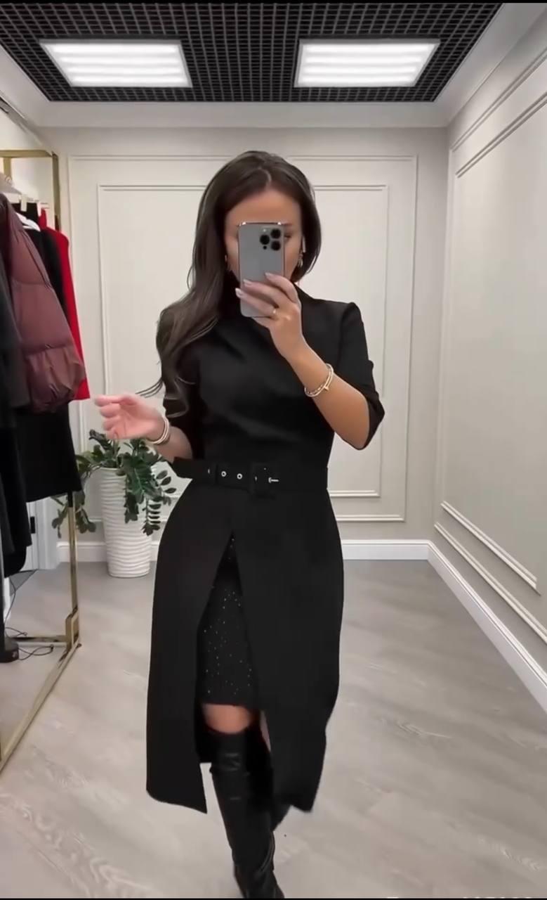 Жіноча сукня з камінцями чорна, костюмка з камінцями Модель: 1554-1345, фото 1