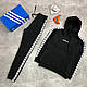 Чоловічий чорний спортивний костюм Adidas зимовий на флісі двійка,Утеплений костюм чорного кольору з лампасами тринитка Худі Штани - фото 3 - id-p2785247694