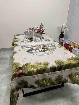 Скатертина новорічна гобеленова Verolli в коробці 160*220 см прямокутна Туреччина
