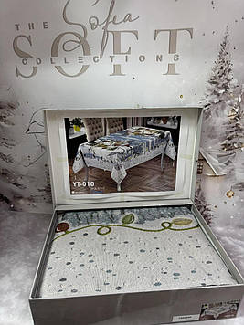 Скатертина новорічна гобеленова Verolli в коробці 160*220 см прямокутна Туреччина