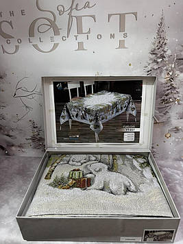 Скатертина новорічна гобеленова Verolli в коробці 160*220 см прямокутна Туреччина