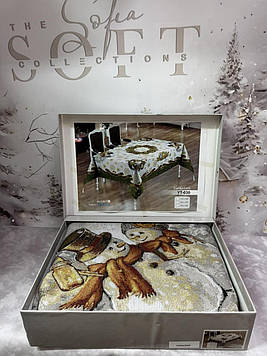 Скатертина новорічна гобеленова Verolli в коробці 160*220 см прямокутна Туреччина