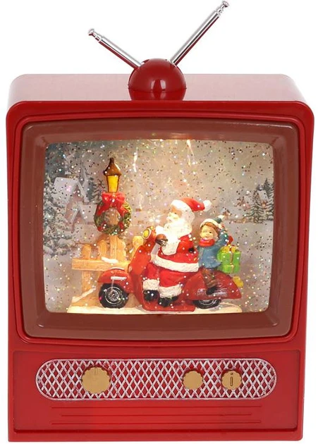 Новорічний світлодіодний музичний LED ліхтар Телевізор зі снігом USB+батарейки 23х16 см, фото 1