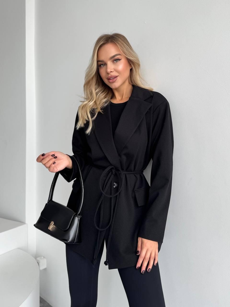 Чорний жіночий піджак із кашеміру на підкладі, фото 1