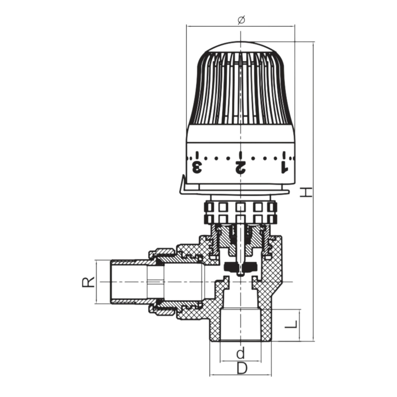 Кран термостатичний кутовий з термоголовкою KR