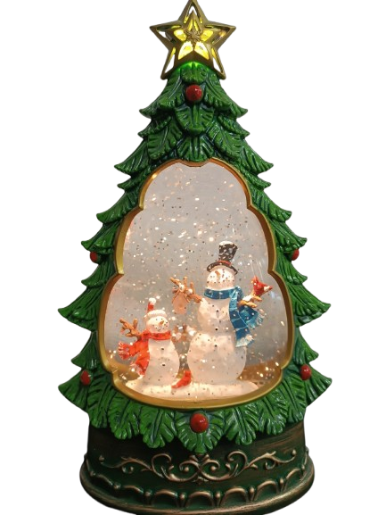Новорічний світлодіодний музичний LED ліхтар Ялинка зі снігом USB+батарейки 29х18 см, фото 1