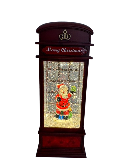 Новорічний світлодіодний музичний LED ліхтар підвісний Телефонна будка USB+батарейки 22х9 см, фото 1