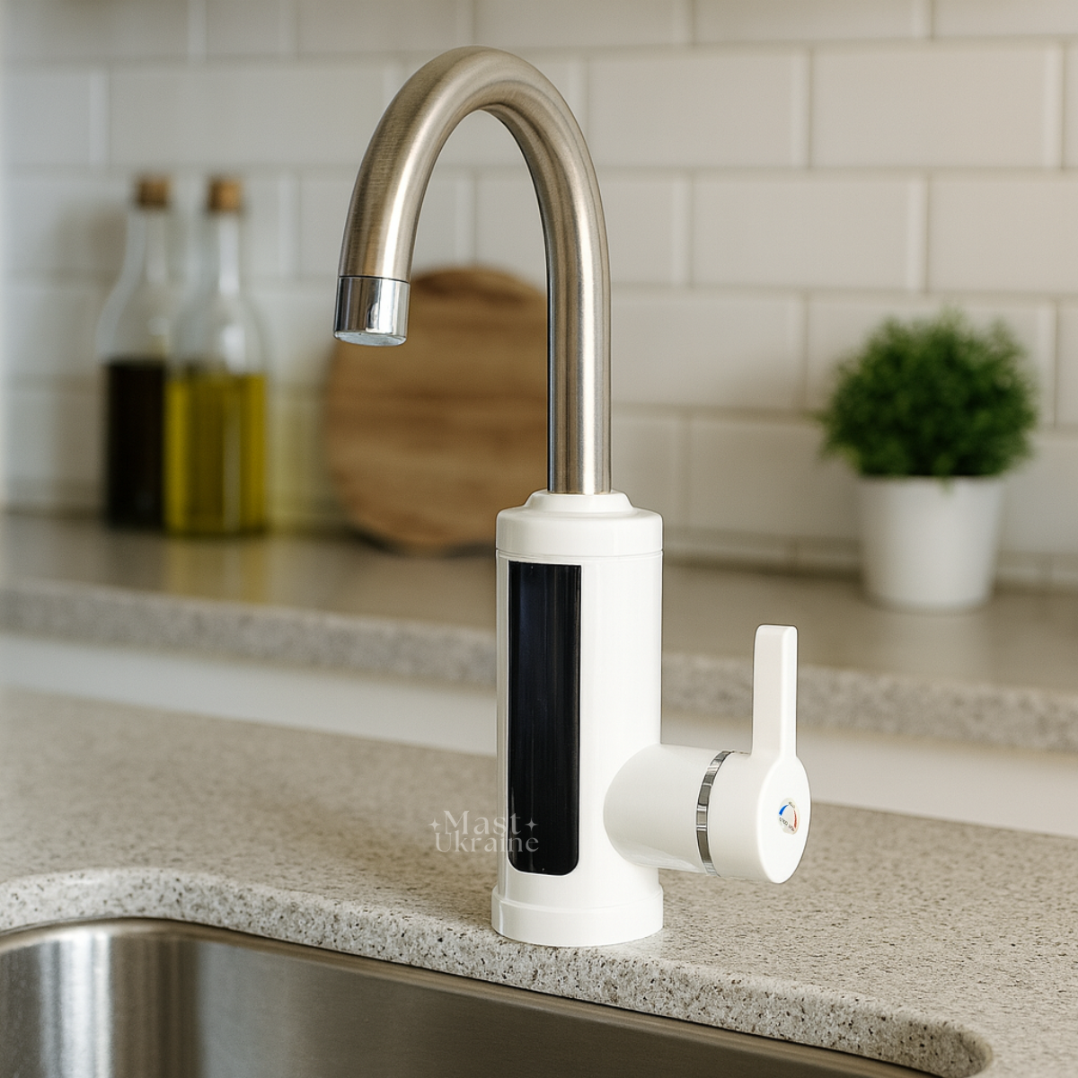 Проточний водонагрівач електричний 3000Вт 220В з нижнім підключенням, кран-змішувач з миттєвим нагрівом, RX-011-White, фото 1