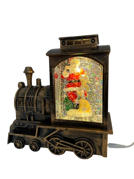 Новорічний світлодіодний LED ліхтар Поїзд зі снігом USB+батарейки 20х19 см, фото 1