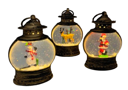 Новорічний світлодіодний музичний LED ліхтар підвісний зі снігом на батарейках 13х8 см, фото 1