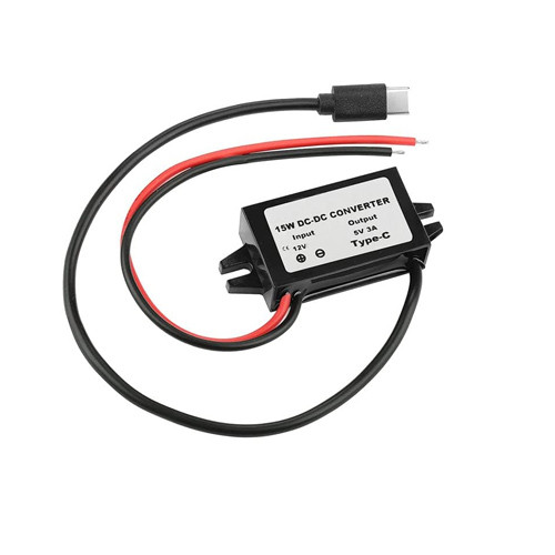 Перетворювач напруги 12В-5В 3А Type-C, прихована проводка авто, фото 1