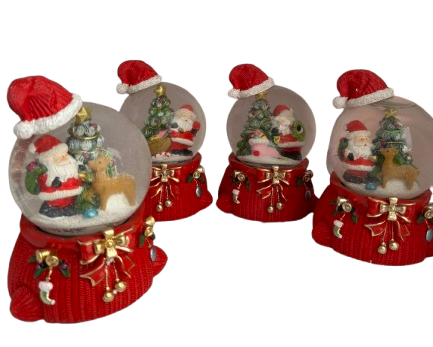 Новорічна снігова скляна куля музична з Санта Клаусом від батарейок 12х6 см, фото 1