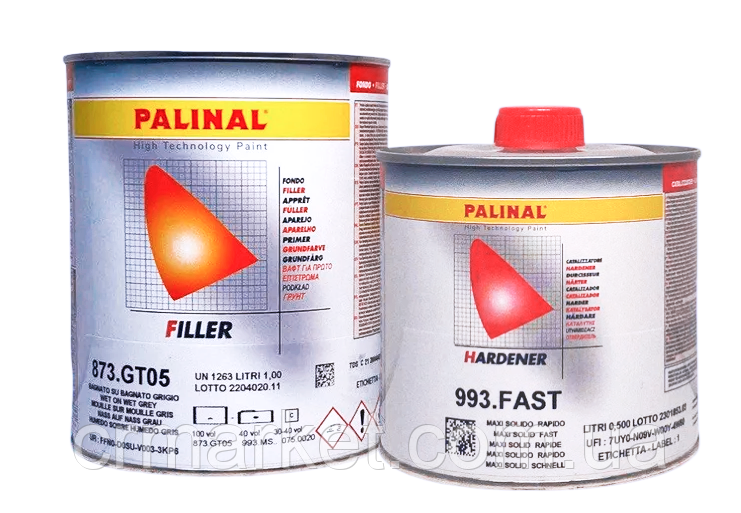 Грунт мокрий по мокрому PALINAL Acryl Filler Wet on Wet, 3:1, сірий, 1л + затв. FAST (993.MS FAST) 0,5л, фото 1