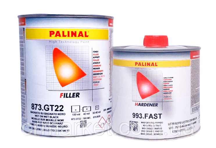 Грунт мокрий по мокрому PALINAL Acryl Filler Wet on Wet, 3:1, чорний, 1л + затв. FAST (993.MS FAST) 0,5л, фото 1