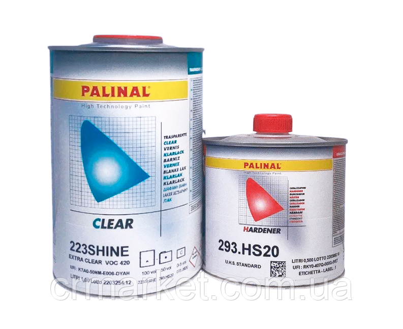 Лак акриловий PALINAL 2K UHS Clear Coat VOC (SHINE, 2:1), 1л + затв. 0,5л Standart 293.HS20M, фото 1