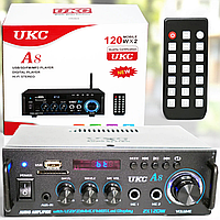 Підсилювач звуку 2х120W UKC A8 з Bluetooth, USB, SD, AUX,FM і функцією караоке