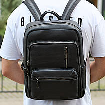 Міський чоловічий рюкзак із натуральної шкіри 40х30х18, наплічник для роботи та подорожей, чорний