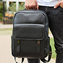 Стильний чоловічий шкіряний рюкзак 40х30х17, практичний аксесуар для ноутбука та документів, чорний