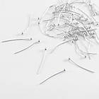 Піни з Кулькою, Латунь, Срібло, 18х0.5мм, Кулька 2мм, 100 шт, фото 4