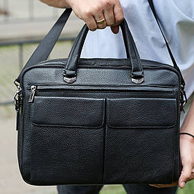 Чоловіча шкіряна сумочка-портфель 39х29х10, діловий аксесуар для ноутбука та папок А4, сумка для чоловіка, чорний