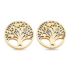 Конектор Філігранний, Медична Сталь і Фіаніти, Дерево, Золото, 15х2мм, Отвір 1мм, 2 шт