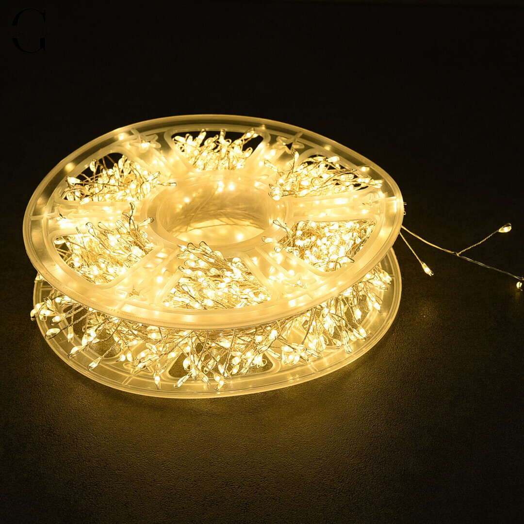 Гірлянда Роса мішура Крапля 40 метрів 1000 LED світлодіодна гірлянда в котушці мідний провід 8 функцій жовтий +пульт, фото 1