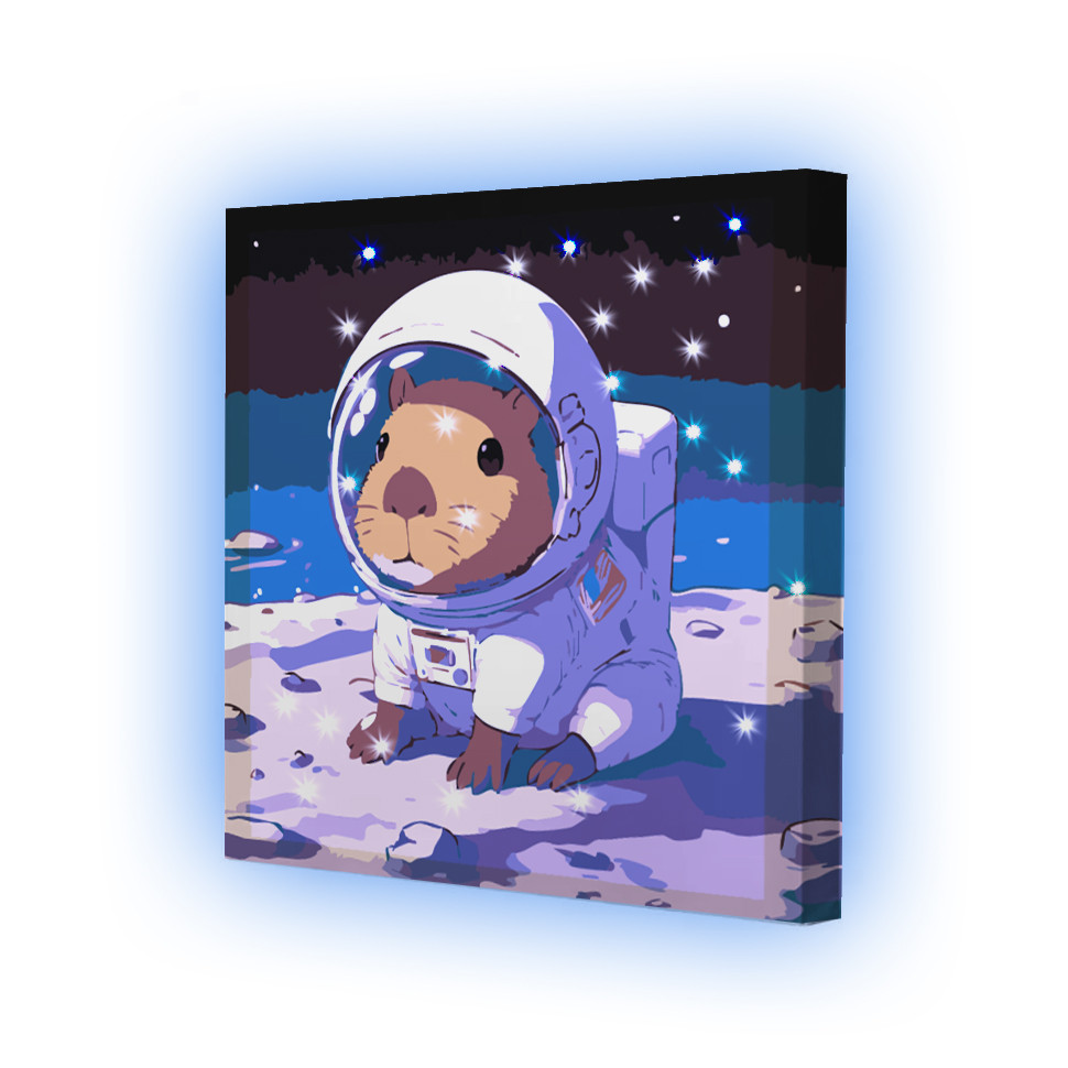 Картина по номерах зі світлодіодною підсвіткою для дітей Riviera Blanca Пухнастий астронавт 25x25 см (ГР1-036), фото 1